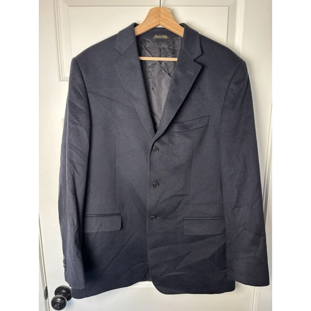 Mario Caldi 100% Cashmere Blazer‎ Men's Sz 52L Black Made In Italy Double Vent
